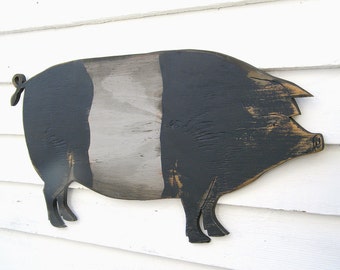 Pig Sign Wooden Belted Pig Signs Farmhouse Decor Country Pig Art Saddleback Pig Sign Schwerin Porc