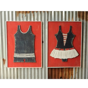 Vintage Bathing Suit Set, Framed Wall Art, Nautical Decor, Beach House Decor, Beach Decor Wall Decor Wall Art