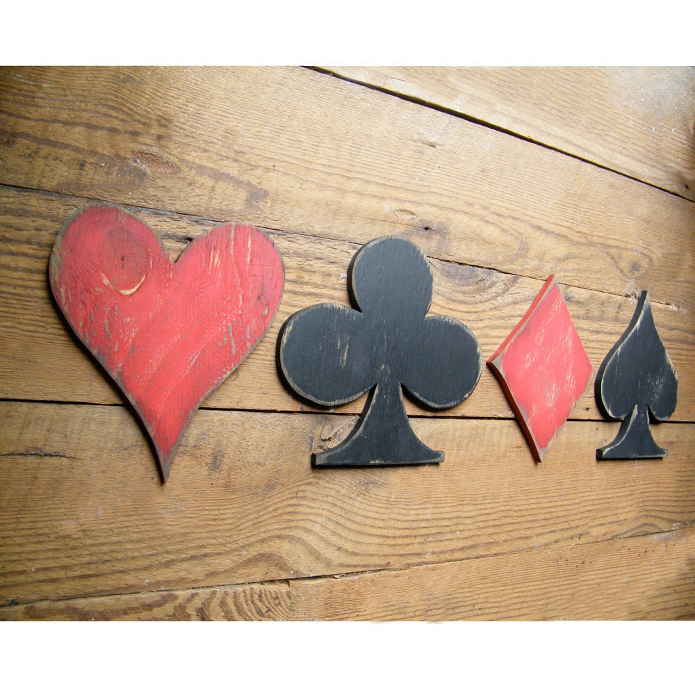 Symboles de Cartes en Bois Signe Salle Jeu Décor Heart Club Diamond Spade Jeu à Jouer 4 Pc Poker Déc