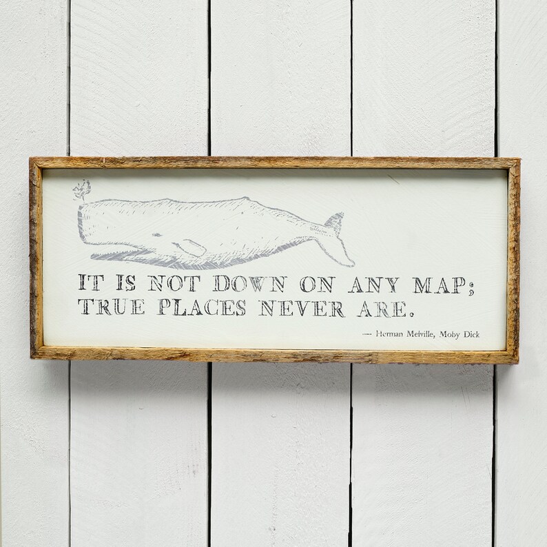 Whale Print Framed Moby Dick Quote Rustic Coastal Wall Decor Book Lover Gift White Whale Quote Literature Gift for Reader