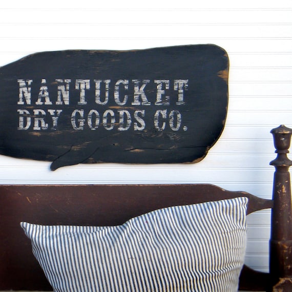 Nantucket Wooden Whale Sign Nautical Decor Art Vintage