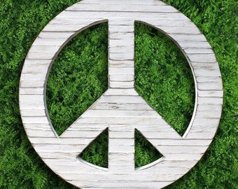 Peace Sign Plank Style Wall Decor Solid Color Available in 3 Sizes Oversized Peace Sign, Indoor and Outdoor Display Options Wooden Peace