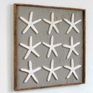 Framed Wooden Starfish Coastal Decor, Beach House Wall Art, Large Starfish Themed Decoration for Your Seaside Cottage, Custom Color Options