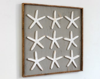 Gerahmter hölzerner Seestern-Küstendekor, Strandhaus-Wandkunst, große Seestern-Themendekoration für Ihr Häuschen am Meer, benutzerdefinierte Farboptionen