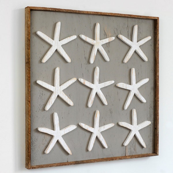 Framed Wooden Starfish Coastal Decor, Beach House Wall Art, Large Starfish Themed Decoration for Your Seaside Cottage, Custom Color Options