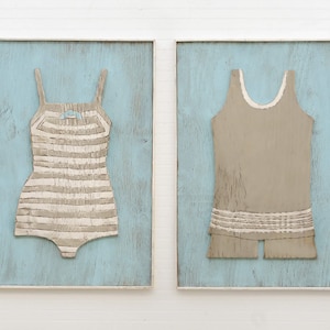 Vintage Swimsuit Art, Nautical Wall Art, Wooden Framed, Beach House Wall Art, Lake House Decor, Bathing Suit Wall Art Beach Art
