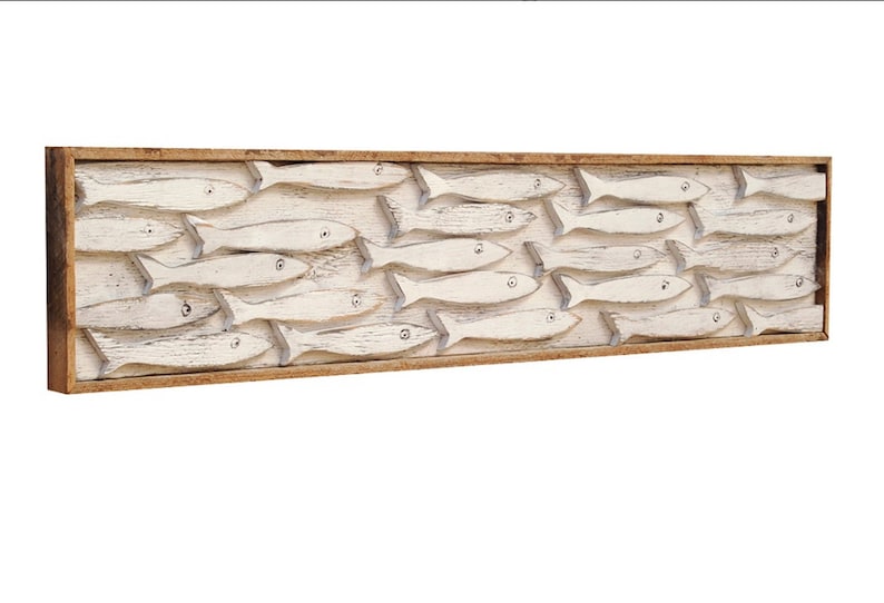 Fish Wall Art Nautical Decor Framed Fish Art Minnow School Etsy