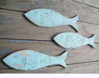 Hand-made Nautical Ornament Wooden Fish Hanging Wall Home Decor