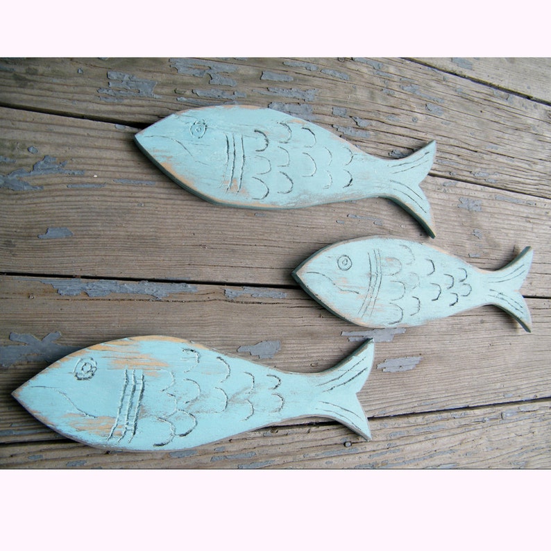 School of Fish Wooden Set of Fish Wooden Fish Art Lake House Etsy