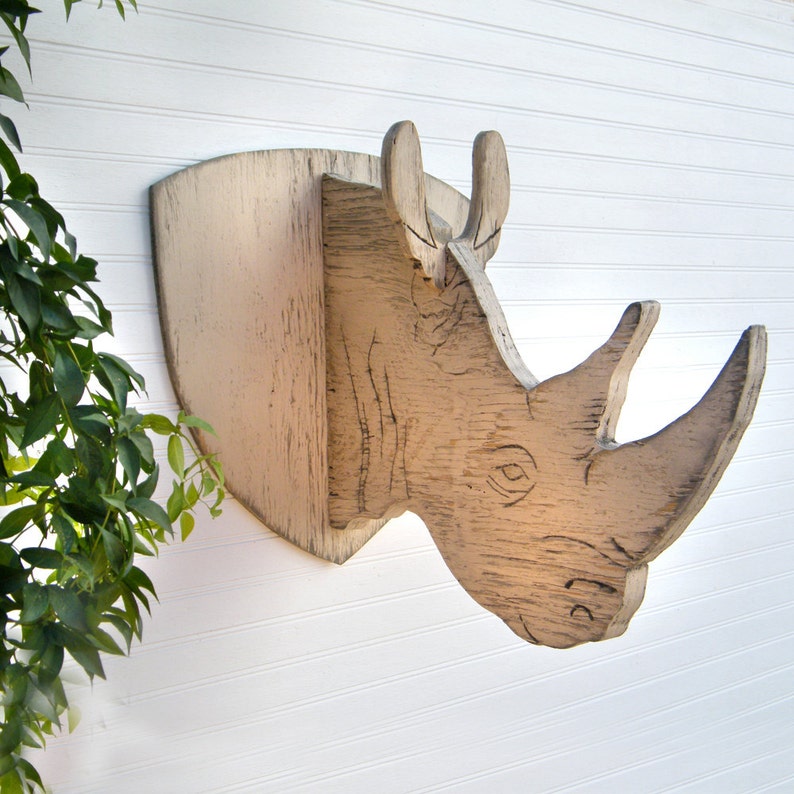 Rhino Trophy Head Kids Wall Decor Rustic Rhinoceros Head Etsy
