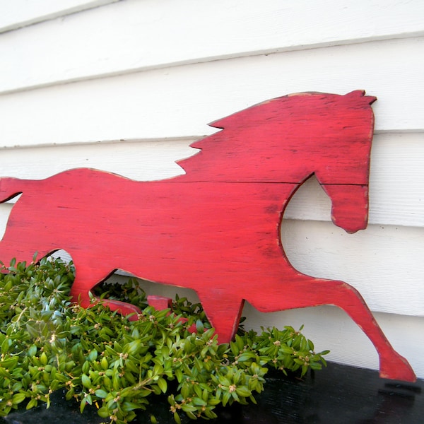 Wooden Horse Sign Barnwood Red Distressed Large Size Horse Decor Equestrian Antique Style Horse Lover Gift Horse Art Barn Sign Stable Sign