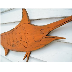 Marlin Fish Sign Wooden Saltwater Fish Art Coastal Art Blue Marlin Beach House Art Fishing Gift for Men Wood Marlin Fishing Gift Outdoor