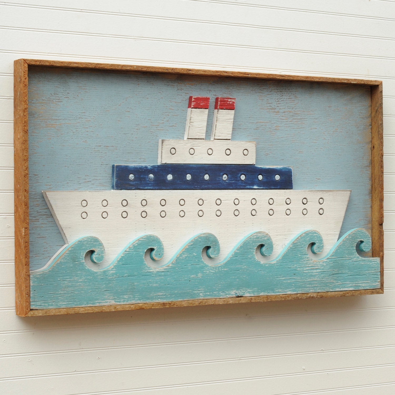 Framed Ship Art Folk Art Ocean Liner Nautical Decor Nursery Etsy