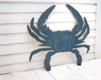 Beach Crab Sign Wooden Giant Crab Wall Art Beach Coastal Sign Nautical Blue Crab Decor Crab Home Decor