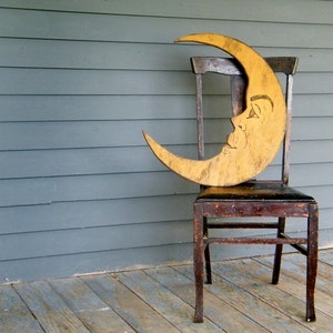 Moon Sign Nursery Decor Crescent Moon Lunar Man in the Moon Large Scale Vintage Style Moon Sign Halloween Decor image 2