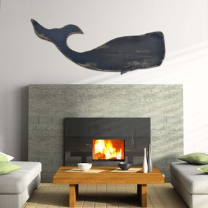 Whale White Moby Dick Supersized Whale Wood Folk Art Sign Nautical Decor Wooden Whale Cutout Outdoor Wall Art image 2