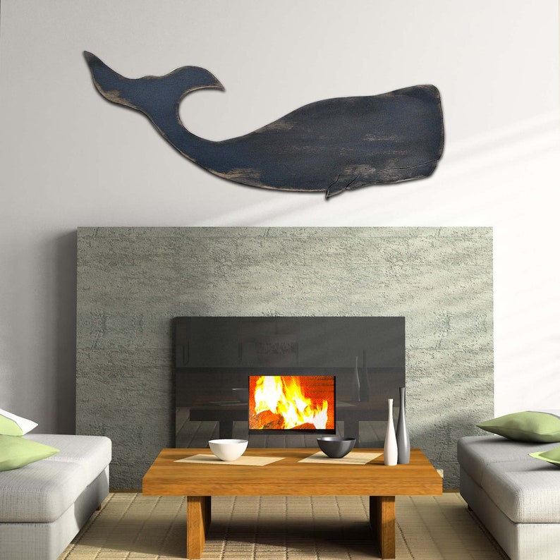 Whale White Moby Dick Supersized Whale Wood Folk Art Sign Nautical Decor Wooden Whale Cutout Outdoor Wall Art image 2