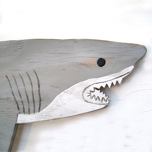 Great White Shark Small Sign Wall Art 25&quot; wide Wooden Fish Decor for indoor or outdoor display