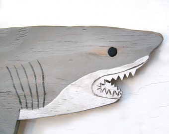 Great White Shark Small Sign Wall Art 25" wide Wooden Fish Decor for indoor or outdoor display