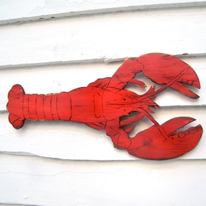 Rustic Wooden Lobster Wall Art Sign for Beach House and Coastal Decor - 18&quot; x 9&quot; Maine-Inspired Shellfish Art