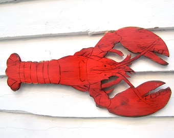 Lobster Decor Lobster Sign Wooden Lobster Wall Art Size 18" W x 9" H Beach House Decor Maine Lobster Coastal Decor Shellfish