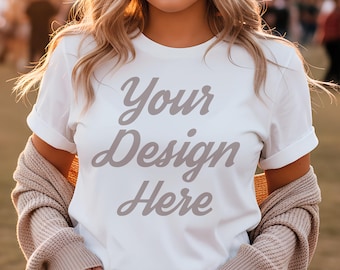 Bella Canvas 3001 Weißes T-Shirt Mockup | Lifestyle Modell Tee Mockup | Hochauflösende PNG & JPEG Shirt Mockup für POD Verkäufer - Version 2