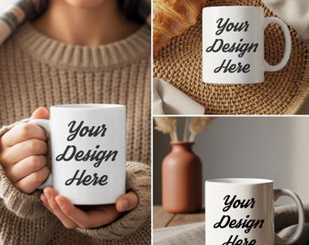 Boho Chic Muggmodeller Bundle | 20 Mysiga Neutrala & Stylade Livsstilsscener | Hygge Kaffekopp PNG Pack för Etsy och POD-säljare
