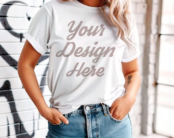 Bella Canvas 3001 Weißes T-Shirt Mockup | Lebensstil Modell Shirt Mockup | Hochauflösende JPEG & PNG | Streetwear Graffiti Tee Mockup