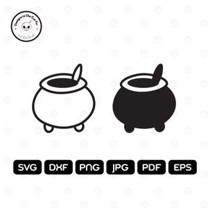 Cute Cauldron SVG, Outline and Solid. Includes svg, dxf, png, EPS, PDF for Cricut, Silhouette, Vector, ClipArt, Instant Digital Download