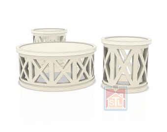 STL File, Round Coffee and End Tables Farmhouse X-Style, Dollhouse Miniature, 3D Object
