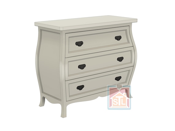 STL File - Miniature Serpentine Curved-Front Dresser – 1:12 Scale Dollhouse Furniture, Opening Drawers, Instructions Included