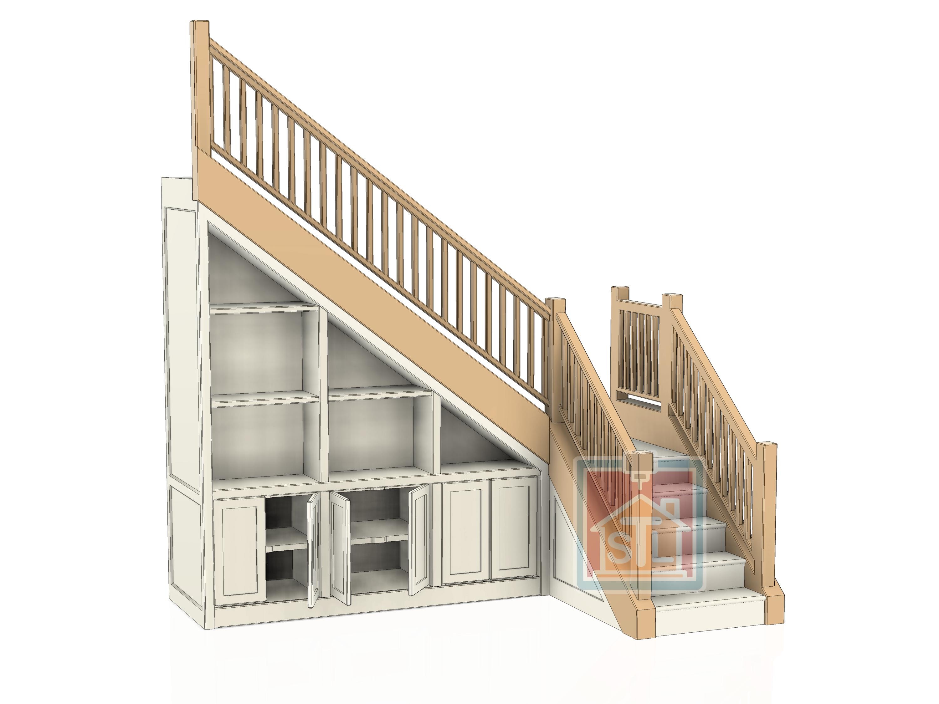 STL File, L-shaped Staircase With Storage, Dollhouse Miniature, 3D