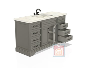 STL File, Bathroom Vanity Cabinet, Dollhouse Miniature, 3D Object
