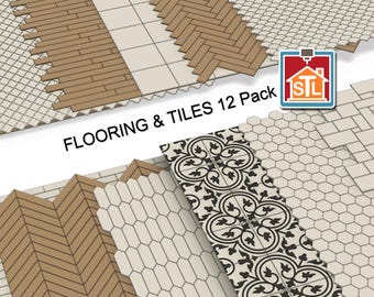 STL File, Flooring and Tiles (12-pack), Dollhouse Miniature, 3D Object