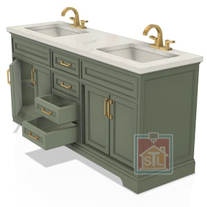 STL File, Bathroom Double Vanity Cabinet, Dollhouse Miniature, 3D Object