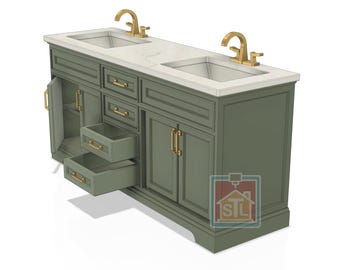 STL File, Bathroom Double Vanity Cabinet, Dollhouse Miniature, 3D Object