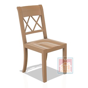 Può includere: Sedia in legno marrone chiaro con un design a forma di X sullo schienale. La sedia ha gambe curve e un sedile sagomato. Questo design classico è adatto per la sala da pranzo o come elemento decorativo, con un'estetica tradizionale.