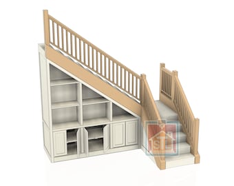 STL File, L-Shaped Staircase with Storage, Dollhouse Miniature, 3D Object