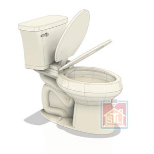 Puede incluir: Inodoro beige con la tapa y el asiento abiertos, sobre un fondo blanco. El inodoro es un diseño estándar de dos piezas, con un tanque y un cuenco. La imagen es una representación 3D.