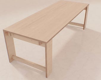 Escritorio de madera contrachapada de abedul hecho a mano – Mesa de trabajo escandinava minimalista grande