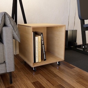Mesita auxiliar rodante de madera contrachapada de abedul - Mesita de noche moderna con ruedas