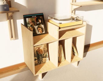 Handmade Birch LP Storage Cabinet – Minimalist Turntable Stand