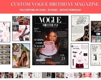 Custom Vogue Birthday Magazine Template, Editable Canva Fashion Cover (Digital Download)