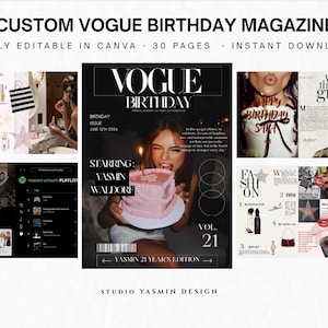 Custom Vogue Birthday Magazine Template, Editable Canva Fashion Cover (Digital Download)