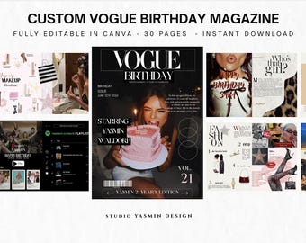Benutzerdefinierte Vogue Geburtstags-Magazin-Vorlage, bearbeitbares Canva Fashion-Cover (digitaler Download)