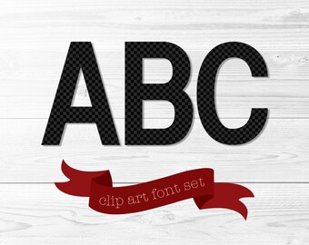 Alphabet Clip Art Font Set -- Black & Gray Checkered -- Punk, Rock Star, Skater, Letters, Numbers, Punctuation, Clipart Font, PNG Font Files