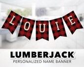 Lumberjack Naam Banner - Gepersonaliseerde Banner, Verjaardag Banner, 1e verjaardag, 2e verjaardag, Buffalo Plaid, Red Flannel, Afdrukbare Banner