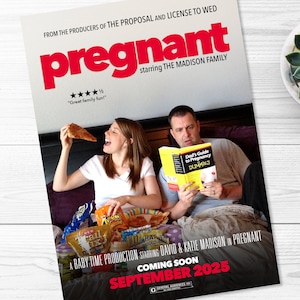 Schwangerschaftsankündigung Film Poster — Fotoankündigung, Foto-Einladung, kreativ, Schwangerschaft, Baby, Geburt, bedruckbar, digitale Datei