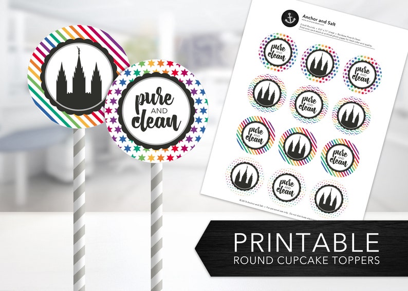 Pure & Clean Cupcake Toppers Rainbow LDS Temple 1 Inch 2 - Etsy