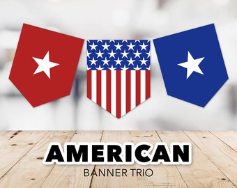 Drapeau américain bannière Trio--patriotique, USA, rouge blanc et bleu, étoiles et rayures, US Military, 4 juillet, imprimable, téléchargement immédiat